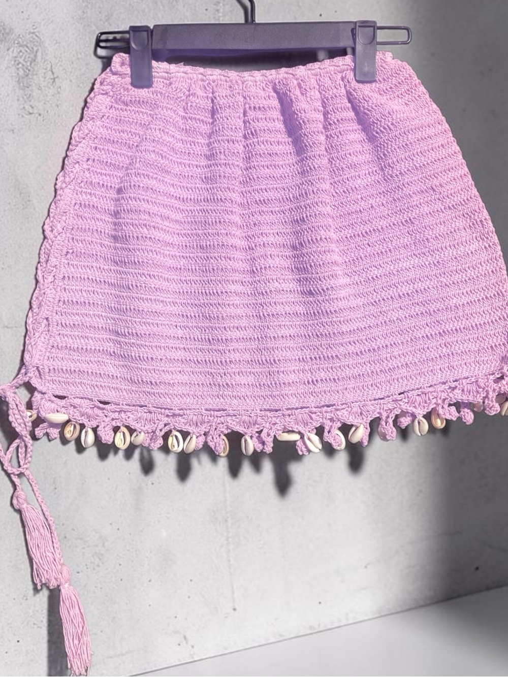 Lilac Crochet Mini Skirt with Shell Trim